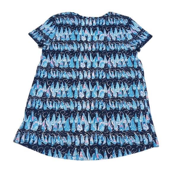 Lilly Pulitzer Etta V-Neck Top Womens S Blue Sails & Stripes T-Shirt Tee NEW NWT - Picture 4 of 14